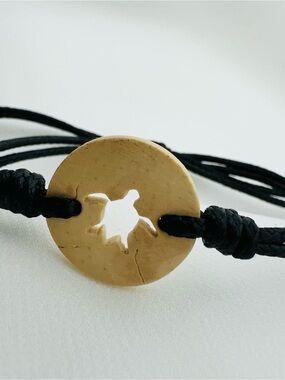 Handmade Coconut Shell Turtle Bracelet Black Cord Guatemala